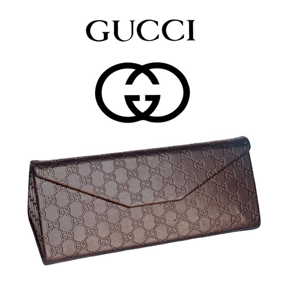 Gucci Accessories - GUCCI Brown Leather Monogrammed Collapsible Sunglasses Case in Great Condition